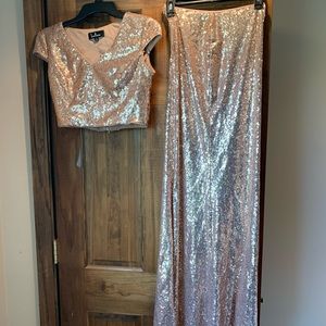 Rose gold sequin 2 piece bridesmaid dress